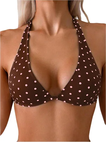 Vista 8 de Milumia - Top de bikini triangular con lunares para mujer, con tiras de cuello halter, traje de baño Varios