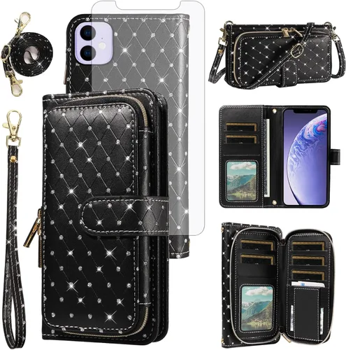Vista 90 de Funda para teléfono iPhone 6 6S con cremallera y protector de pantalla con protector de pantalla, correa de cordón cruzado, ranura para iPhone 6 Six