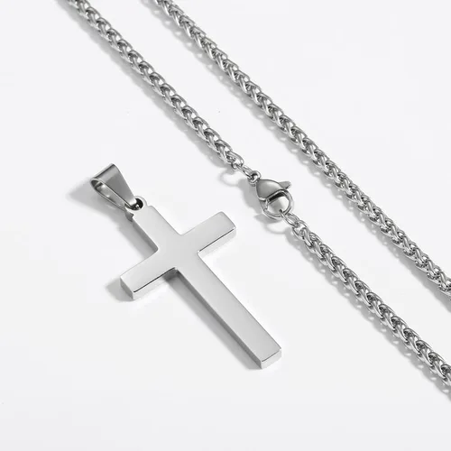 Vista 4 de RS Collar de cruz para hombres, niños y mujeres, de 16 a 24 pulgadas, cadena colgante de cruz de acero inoxidable, regalo religioso, Acero