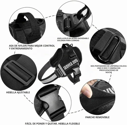 Vista 2 de JSXD - Arnés para perro, sin tirones, con asa ajustable, para exteriores, chaleco de nailon reflectante 3M, fácil control del perro, para razas Negro