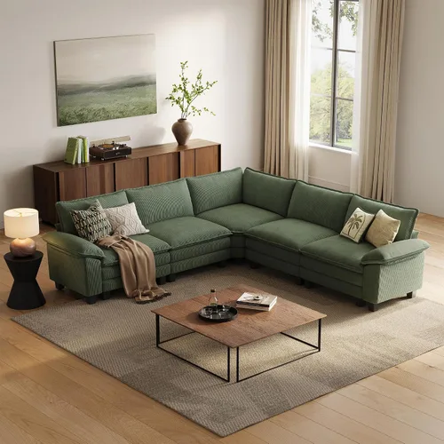 Vista 26 de LINSY HOME Cloud Sofa - Silla decorativa con tumbona otomana para interiores, sofá de pana perfecta para sala de estar, apartamento, oficina, beige