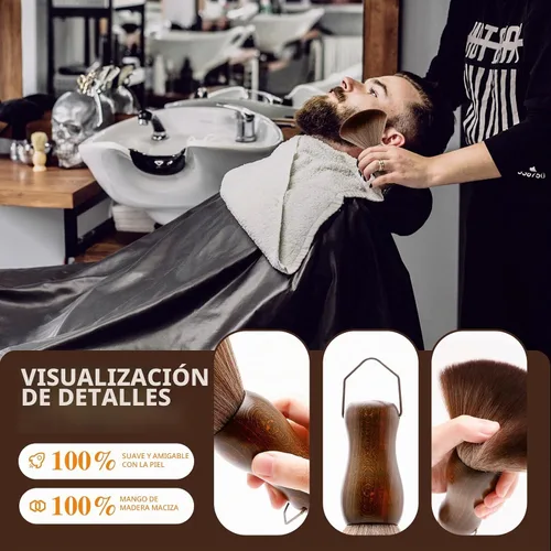 Vista 2 de CGBARBER Cepillo de peluquero con mango de madera con gancho para corte de cabello... (cepillo de cuello+cepillo negro) para todo tipo de cabello.