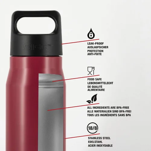 Vista 3 de Sigg - Botella de agua reutilizable - Explorer Magenta - A prueba de fugas, sin BPA - Acero inoxidable 18/8 - 34 Oz