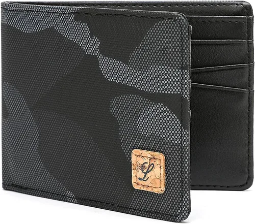 Vista 5 de Lanyani Carteras RFID Bifold Simple, Sintético-negro-s, Casual