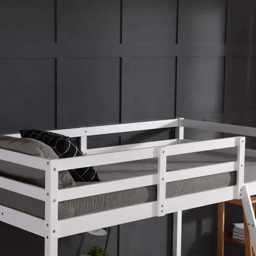Vista 5 de JOYMOR Base de cama alta de madera tamaño individual para niños, jóvenes, adolescentes, adultos, cama individual, no necesita somier, color blanco