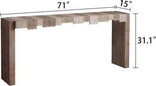 Vista 2 de SOFTSEA Mesa consola de granja con diseño de bloques escalonados, mesa consola extra larga de 71 pulgadas para sala de estar, pasillo, madera natural