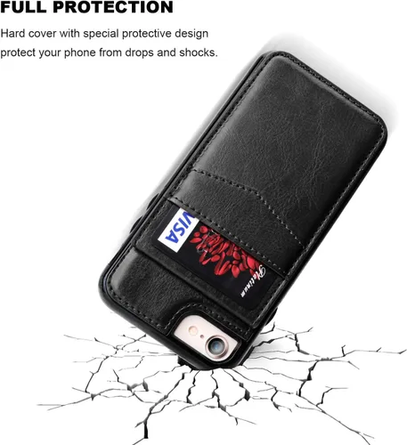 Vista 6 de KIHUWEY Funda tipo cartera para iPhone SE iPhone 7/8 con tarjetero de crédito, cierre magnético de cuero de primera calidad, resistente función Negro
