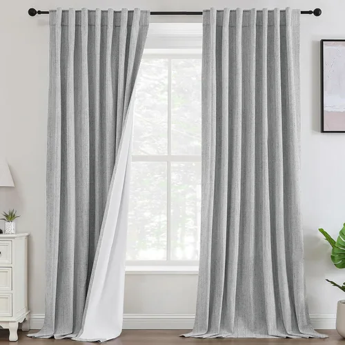 Vista 10 de Turquoize - Cortinas 100% opacas de 63 pulgadas de largo, textura de lino de chenilla térmica aislada para oscurecimiento de la habitación, cortinas