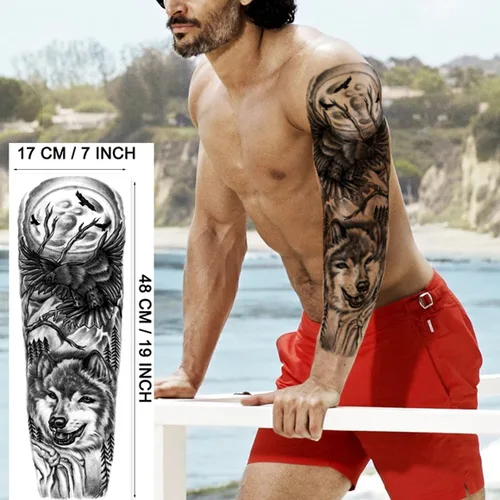 Vista 3 de Manga de Tatuajes Temporales de Animales, 8 Hojas de Tatuajes Temporales Grandes, Manga Completa de Tatuajes Temporales para Mujeres, Tatuajes