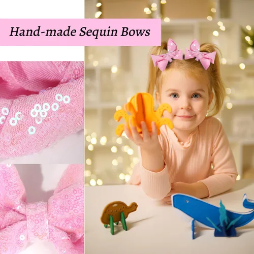Vista 3 de Lazos para el cabello de lentejuelas, 4 lazos con purpurina brillante con pinza para el pelo de cocodrilo para niñas pequeñas, niños y adolescentes