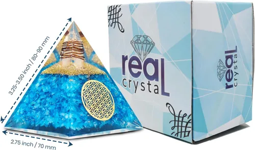 Vista 8 de Pirámide de orgonita de aguamarina, pirámide de cristal curativo, pirámide de piedras preciosas de cristal para meditación, motivación, positividad