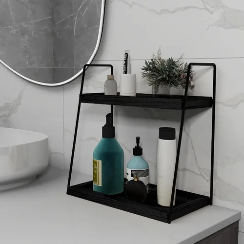 Vista 5 de Dorhors Organizador de encimera de baño de 2 niveles, organizador de tocador para encimera de baño, estante de madera para cocina (negro)