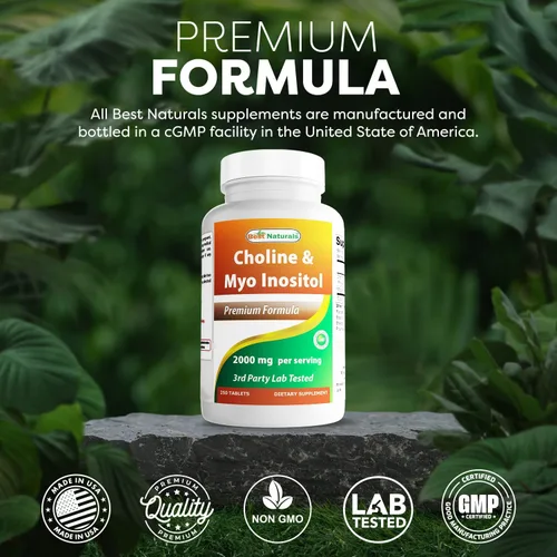 Vista 5 de Best Naturals Colina inositol (Myo Inositol) 2000 mg por porción 250 comprimidos - Sin OMG, sin gluten, fabricado en los Estados Unidos