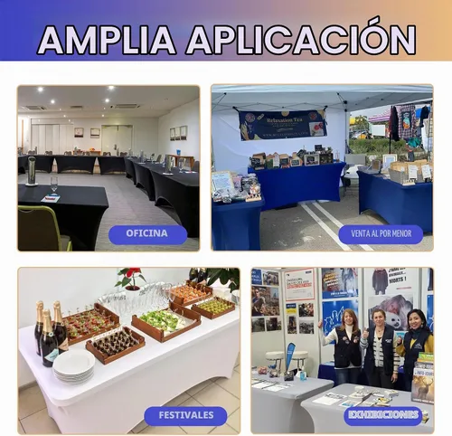 Vista 8 de Nasitos Paquete de 2 Manteles Ajustados de Spandex Negro para Mesas de 4 Pies - Cubierta para Mesa Plegable con Respaldo Abierto, Tela Lavable