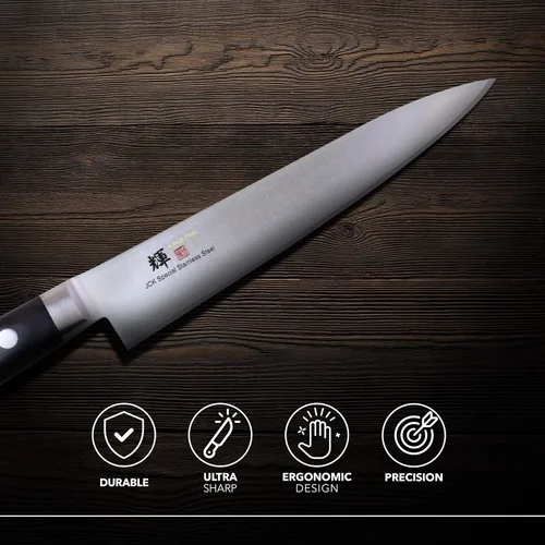 Vista 3 de Kagayaki - Cuchillo utilitario de acero inoxidable de alto carbono, 4.724 in (4.7 pulgadas), mango de madera Pakka