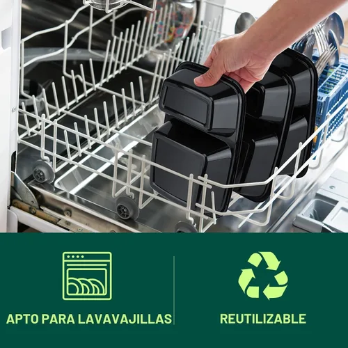 Vista 5 de Glotoch - Paquete de 10 recipientes de 32 onzas para preparación de comidas reutilizables, aptos para microondas, extra grandes y gruesos con tapas