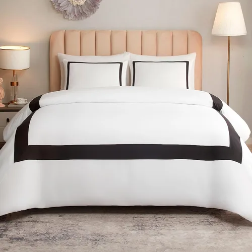 Vista 7 de OSVINO Juego de funda nórdica de hotel doble, ropa de cama suave y Negro