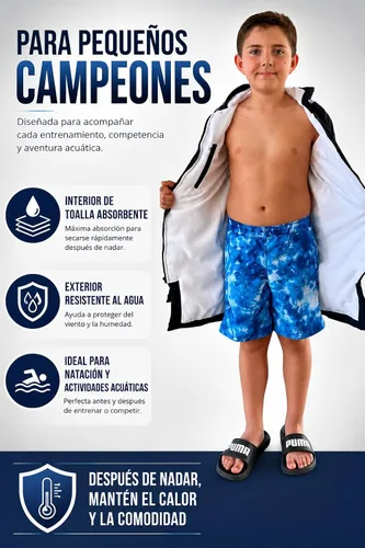 Vista 2 de MACAR Parka de natación impermeable con forro de toalla, ideal para actividades junto a la piscina y al aire libre