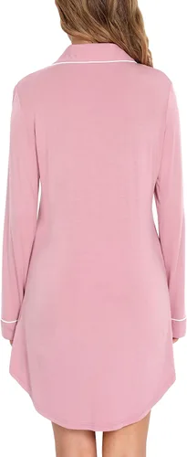 Vista 138 de Samring Camisón de pijama para mujer, manga corta/larga, con botones, camisón para dormir, camisón para novio, talla XXL