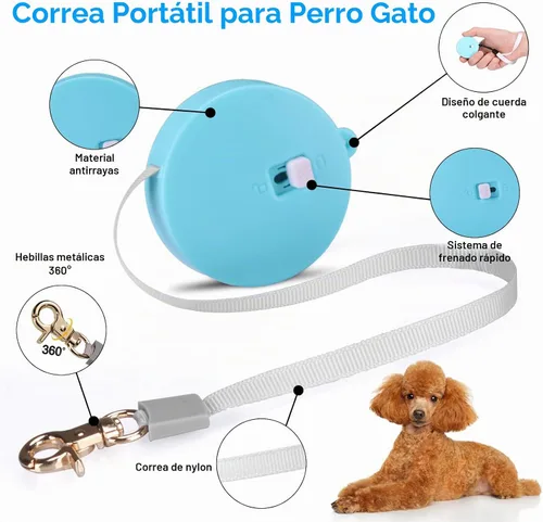 Vista 3 de Correa retráctil para perros pequeños y gatos de hasta 11 libras con cinta de nailon fuerte antitirones de 6.5 pies, manos libres, mini correa Azul