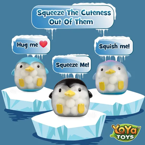 Vista 2 de Bolas de ADN de pingüino de YoYa Toys (paquete de 3) – Estimulantes, relajantes, esponjosos, sensoriales y juguetes para ansiedad para niños