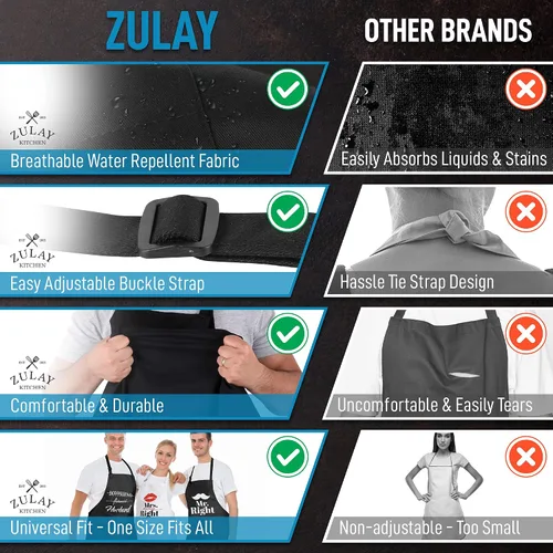 Vista 8 de Zulay - Paquete de 2 delantales divertidos para hombres y mujeres, delantales de cocina con correa ajustable para el cuello y 2 bolsillos grandes
