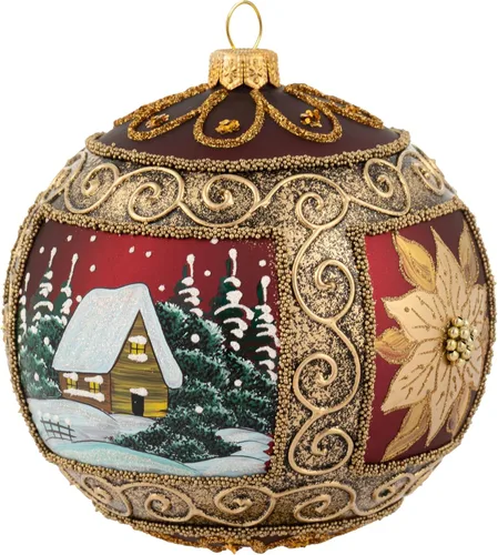 Vista 24 de Adorno de Navidad de Polish Gallery, Explosión Invernal, Bola de Vidrio Soplado (Oro, 6-pulgadas Ø/150mm)