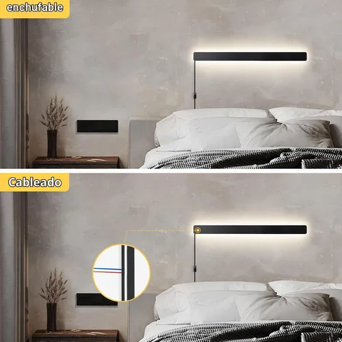 Vista 4 de KELUOLY Apliques de pared modernos enchufables, 23.6 pulgadas, luces LED de pared largas negras esmeriladas, lámpara de pared acrílica de 12 W Negro