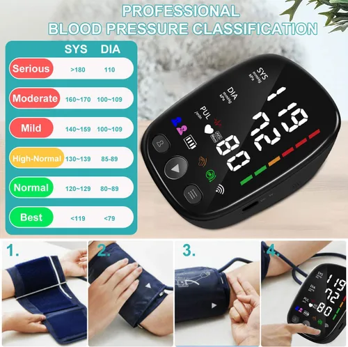 Vista 3 de Monitor de Presión Arterial Bluetooth Automático para Uso Doméstico - con Brazalete Ajustable para Brazo Superior Grande (8.7"-17.3"), Seguimiento