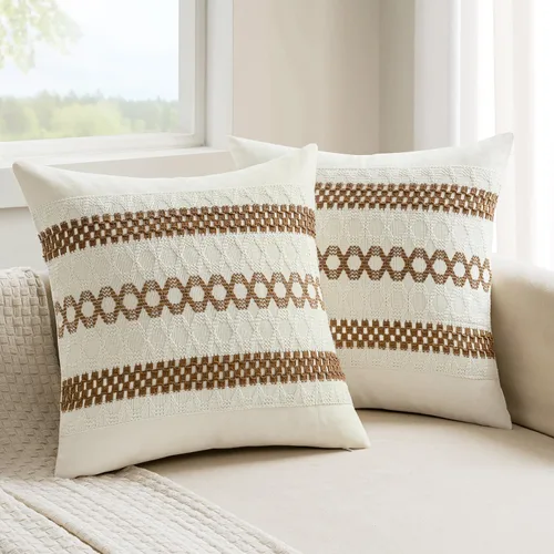 Vista 23 de MIULEE Fundas de almohada lumbares decorativas bohemias, cojín de algodón retro, tejido rustico de macramé para el hogar para cama, sofá, silla, Azul