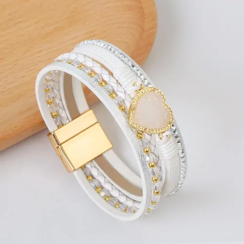 Vista 3 de Jewbelet - Pulsera de cuero estilo bohemio con cuentas de cristal con cierre de joyería para mujer