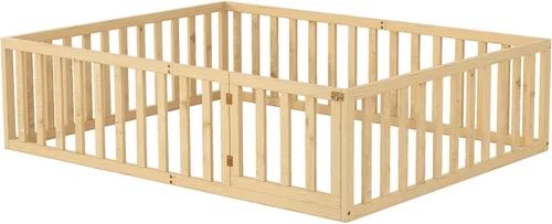 Vista 6 de SOFTSEA Marco de cama de suelo con valla, marco de cama Montessori Queen para niños pequeños, sin listones de cama