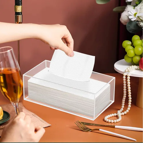 Vista 5 de Soporte de cubierta de caja de pañuelos de acrílico transparente para escritorio de encimera de tocador de baño