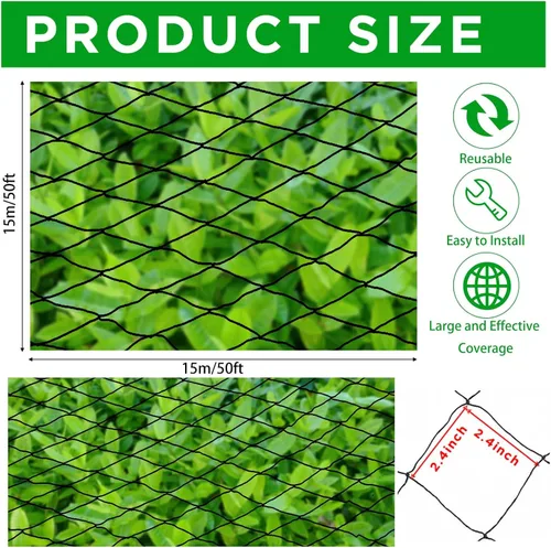 Vista 2 de Windyun - 1 red para pájaros de 50 x 50 pies, malla de 2.4 pulgadas para jardín Heavy Duty Reusable Poultry Barrier for Fruit Tree, Vineyard