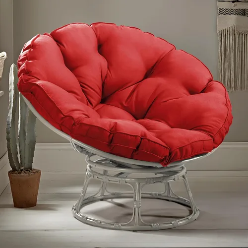 Vista 10 de Papasan - Silla con cojín, base giratoria de 360°, platillo grande, marco gris claro, poliéster beige