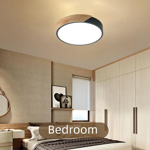 Vista 7 de Lámpara de techo LED moderna, 2 paquetes de luces de techo de montaje empotrado de madera, luces de cocina LED y accesorios de iluminación