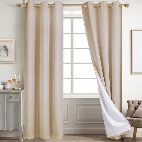 Vista 130 de Diraysid Cortinas 100% opacas de lino beige para dormitorio, con ojales, aislamiento térmico, cortinas de oscurecimiento de habitación
