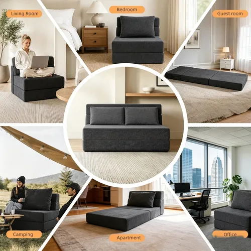 Vista 6 de Sofá cama plegable, silla convertible con almohada Gris oscuro