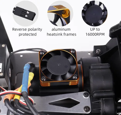 Vista 5 de Ventilador de enfriamiento del motor de coche RC Disipador de calor 16000RPM Ventilador de enfriamiento ESC sin escobillas 1.575x1.575 in para coche