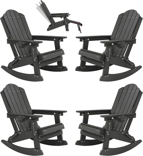 Vista 13 de LUE BONA HDPE 5-in-1 Folding Adirondack Rocking Chair, Black