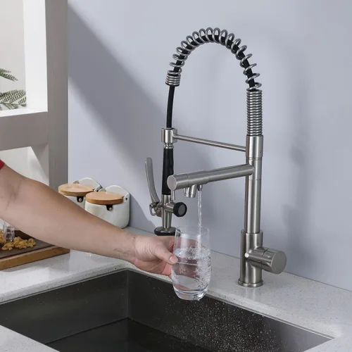 Vista 7 de Grifo de fregadero de cocina con rociador extraíble, grifos purificadores de filtro de agua 3 en 1, grifo de cocina de estilo comercial resistente