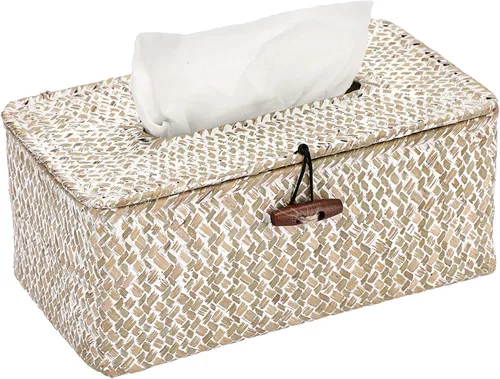 Vista 8 de Sumnacon Funda de Caja de Paños Grande Rectangular Caja de Paños de Seagrass Soporte de Caja de Paños Tejido Soporte de Paños Decorativo Funda