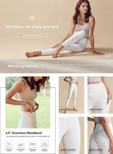 Vista 6 de TSLA - Pantalones de yoga con control de abdomen para mujer, leggings con cintura alta y prácticos bolsillos para correr, entrenamientos y practicar