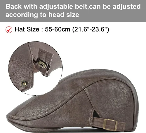 Vista 4 de Panegy Sombrero de periódico para hombre, gorra plana de piel sintética, sombrero de boina ajustable, sombrero de hiedra para conducir golf al aire