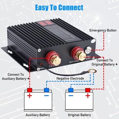 Vista 4 de Aislador inteligente de doble batería, 12 V/24 V, relé sensible al voltaje universal de 250 amperios - VSR para automóvil, RV, ATV, UTV, cámper