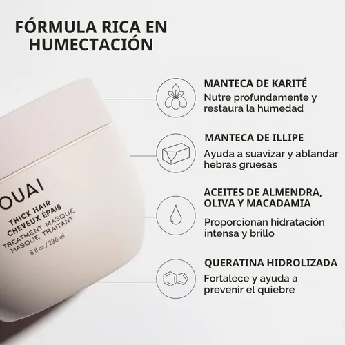 Vista 5 de OUAI Máscara para Cabello Grueso - Tratamiento con Aceite de Almendra, Aceite de Oliva y Queratina Hidrolizada para Restaurar el Cabello Dañado
