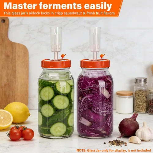 Vista 8 de Kit de fermentación para tarro de fermentación de masón de boca ancha, 2 pesos de vidrio, 2 tapas con marcador de fecha, 2 esclusas (sin frascos)
