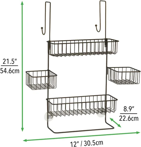 Vista 4 de mDesign Organizador de ducha de acero para colgar sobre la puerta, organizador de ducha colgante con 4 canastas, 2 ganchos, organizador colgante