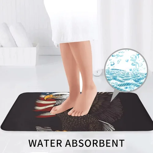 Vista 6 de Juego de 3 alfombras de baño con estampado de águila patriótica de Estados Unidos con estampado de bandera estadounidense, tapete de contorno