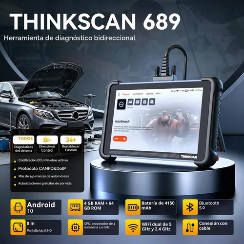 Vista 2 de THINKCAR Herramienta de diagnóstico del escáner OBD2, herramienta de escaneo de automóvil ThinkScan 689 con función de reinicio de 34, escáner